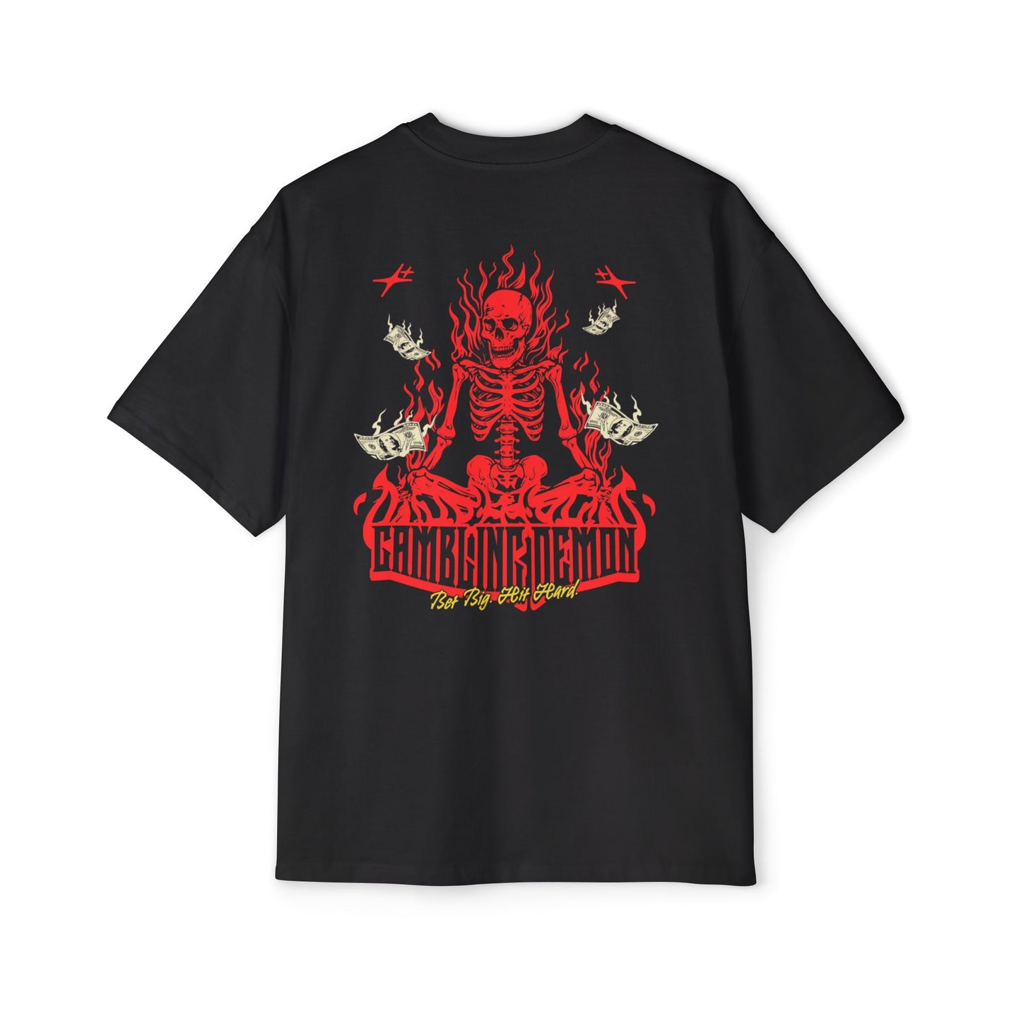 Red Flaming Skeleton Graphic Tee — Heavy Oversized T-Shirt
