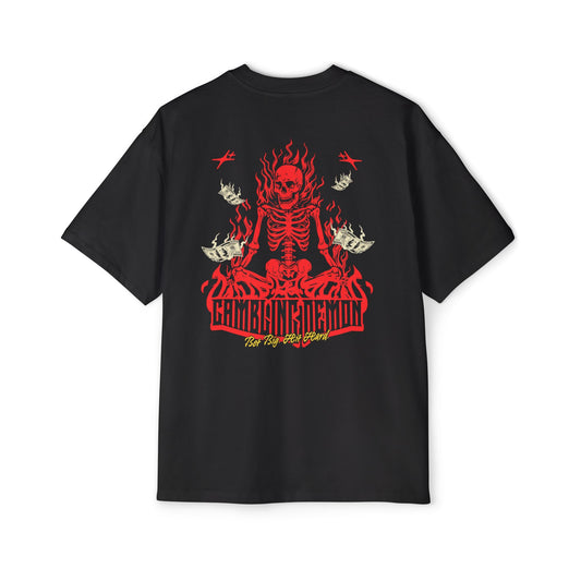 Red Flaming Skeleton Graphic Tee — Heavy Oversized T-Shirt