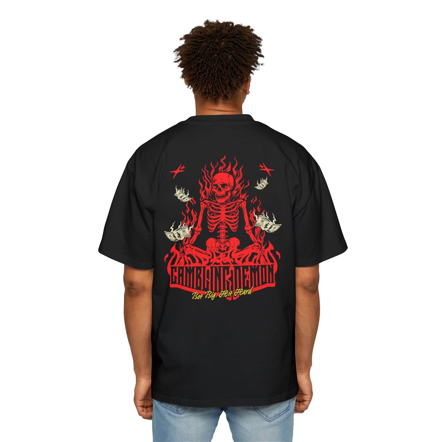 Red Flaming Skeleton Graphic Tee — Heavy Oversized T-Shirt