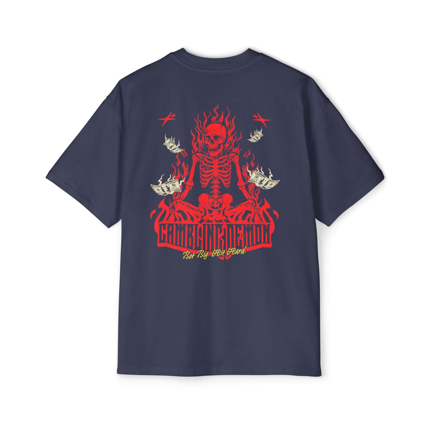 Red Flaming Skeleton Graphic Tee — Heavy Oversized T-Shirt
