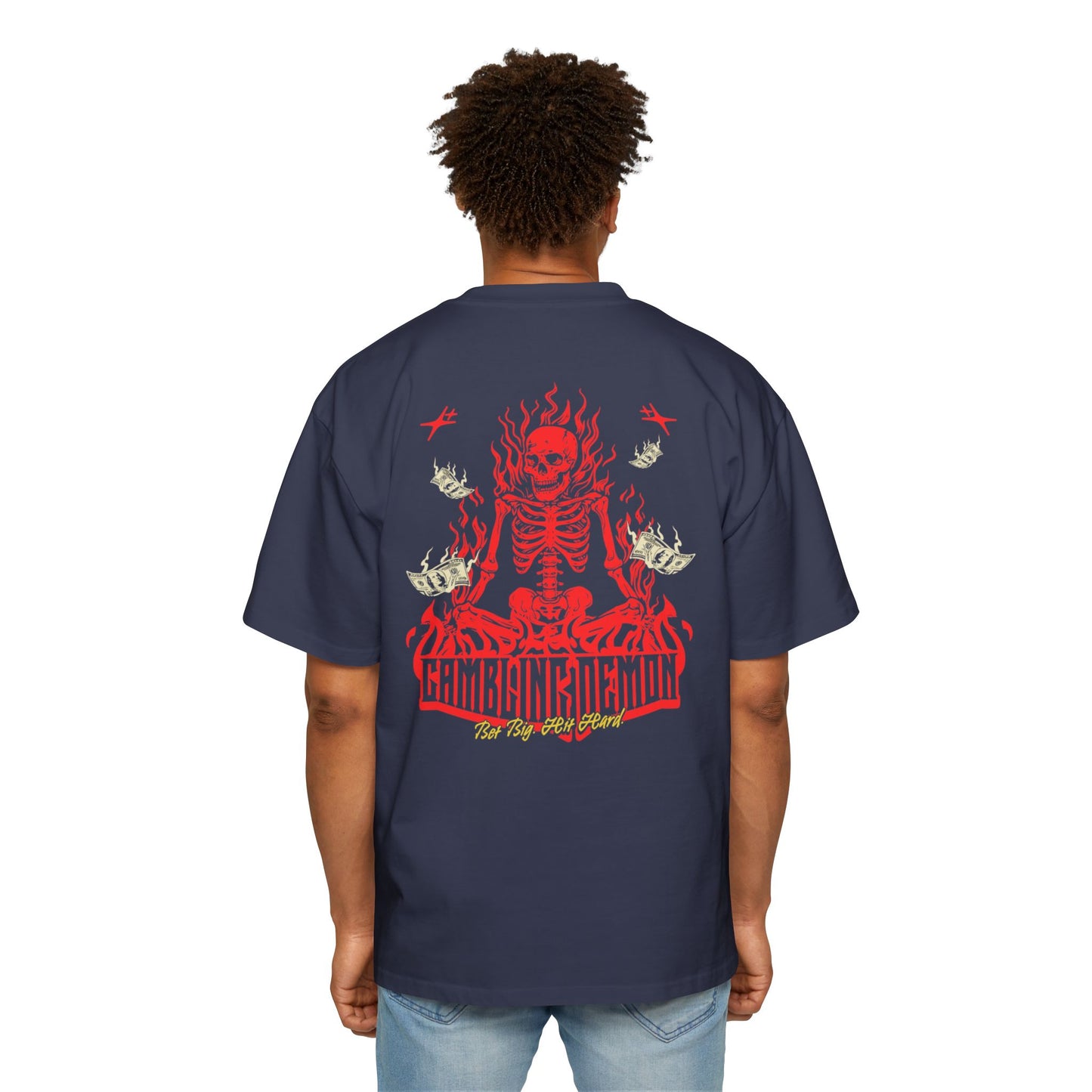 Red Flaming Skeleton Graphic Tee — Heavy Oversized T-Shirt